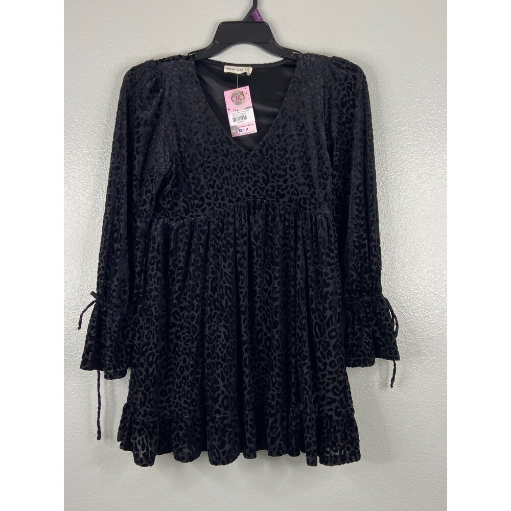 New In Collection Women Medium Mini Dress Black Leopard Pattern Flow Skirt NWT